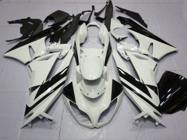 Billige Kawasaki ZX6R Motorrad Verkleidung 2009-2012 - Weiss Glanzendes Schwarz Streifen