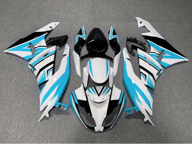 Billige Kawasaki ZX6R Motorrad Verkleidung 2009-2012 - Weiss Hellblau Schwarz