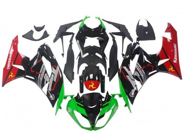 Billige Kawasaki ZX6R Motorrad Verkleidung 2009-2012 - Grun Glanzendes Schwarz Rot
