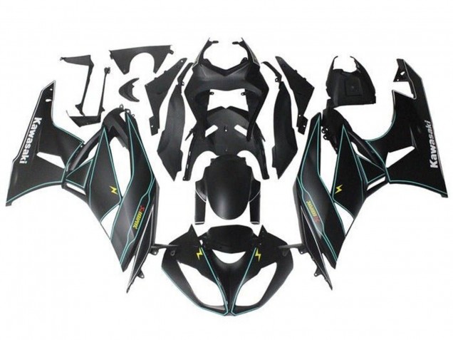 Billige Kawasaki ZX6R Motorrad Verkleidung 2009-2012 - Matt Schwarz Blau Gelb Streifen