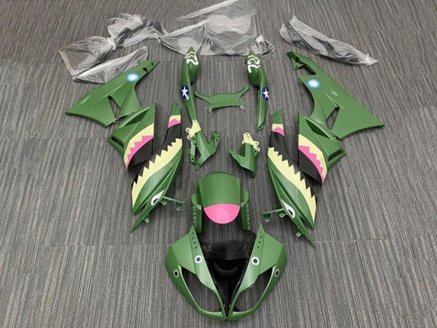 Billige Kawasaki ZX6R Motorrad Verkleidung 2009-2012 - Gelb Rosa Matt Grun Hai