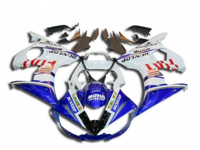 Billige Yamaha YZF R6 Motorrad Verkleidung 2003-2004 - Weiss Blau Rot Fiat Motul Dunlop Michelin