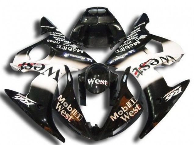 Billige Yamaha YZF R6 Motorrad Verkleidung 2003-2004 - Glanzendes Schwarz Weiss Mobil West Michelin