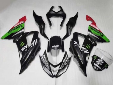 Billige Kawasaki ZX6R Motorrad Verkleidung 2013-2018 - Matt Schwarz Grun Rot Weiss Monster Schnee