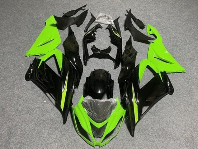 Billige Kawasaki ZX6R Motorrad Verkleidung 2013-2018 - Hellgrun Glanzendes Schwarz