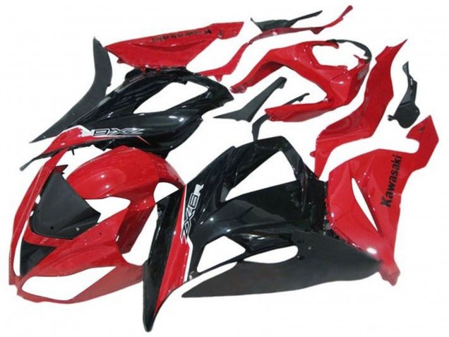 Billige Kawasaki ZX6R Motorrad Verkleidung 2013-2018 - Rot Glanzendes Schwarz