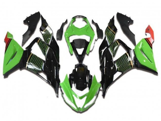 Billige Kawasaki ZX6R Motorrad Verkleidung 2013-2018 - Grun Schwarz Rot Bienenwabe