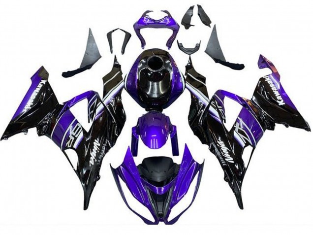 Billige Kawasaki ZX6R Motorrad Verkleidung 2013-2018 - Blau Glanzendes Schwarz