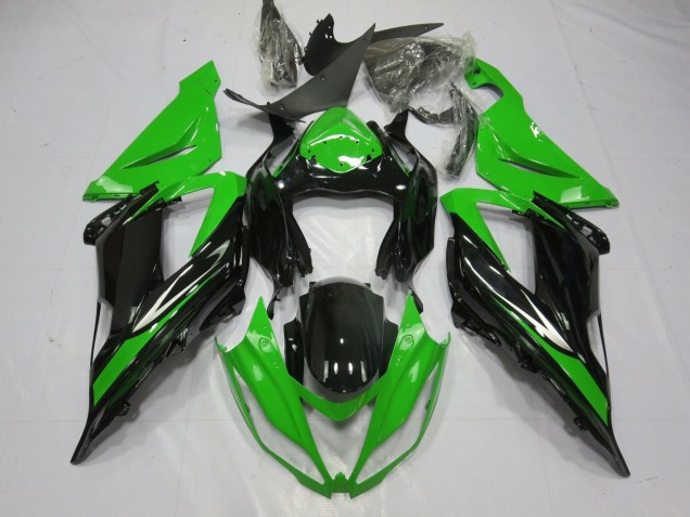 Billige Kawasaki ZX6R Motorrad Verkleidung 2013-2018 - Grun Glanzendes Schwarz