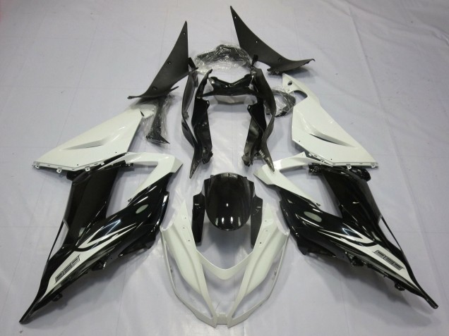 Billige Kawasaki ZX6R Motorrad Verkleidung 2013-2018 - Perl Weiss Glanzendes Schwarz