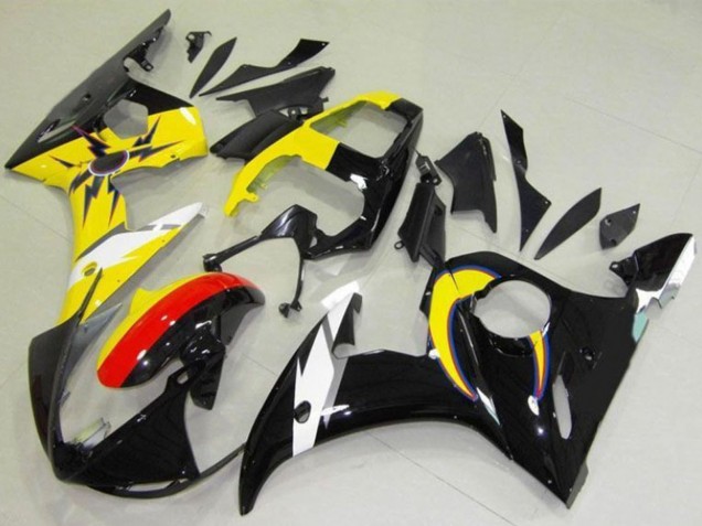 Billige Yamaha YZF R6 Motorrad Verkleidung 2003-2004 - Gelb Rot Glanzendes Schwarz