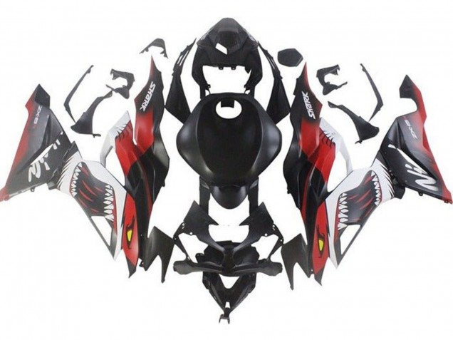 Billige Kawasaki ZX6R Motorrad Verkleidung 2019-2022 - Matt Schwarz Rot Weiss Hai