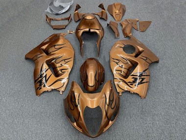 Billige Suzuki GSXR 1300 Hayabusa Motorrad Verkleidung 1996-2007 - Braun Bronze Schwarz Flamme