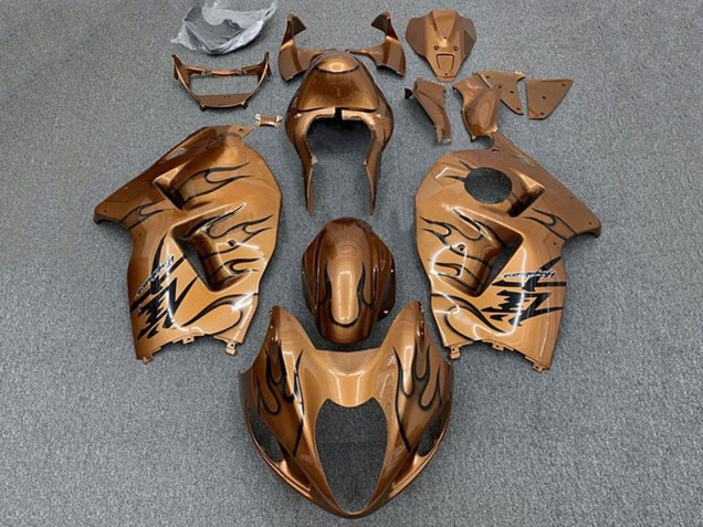Billige Suzuki GSXR 1300 Hayabusa Motorrad Verkleidung 1996-2007 - Braun Bronze Schwarz Flamme