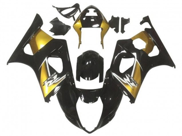 Billige Suzuki GSXR 1000 Motorrad Verkleidung 2003-2004 - Gold Glanzendes Schwarz