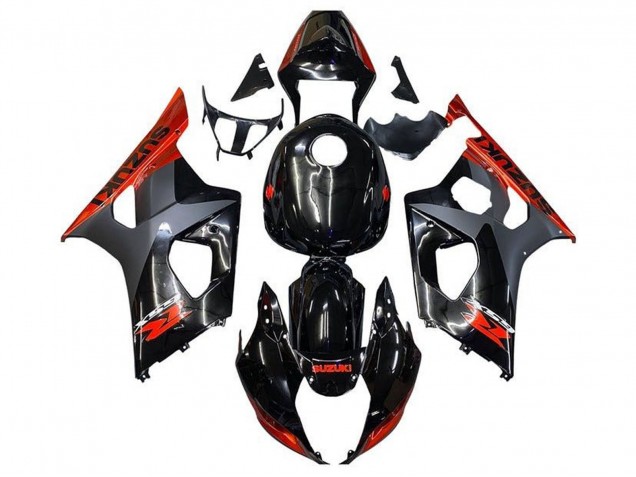 Billige Suzuki GSXR 1000 Motorrad Verkleidung 2003-2004 - Glanzendes Schwarz Matt Schwarz Orange