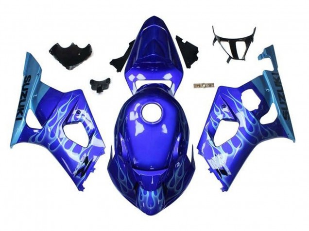 Billige Suzuki GSXR 1000 Motorrad Verkleidung 2003-2004 - Blau Hellblau Weiss Flamme