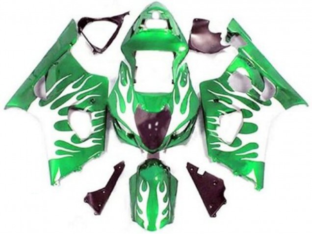 Billige Suzuki GSXR 1000 Motorrad Verkleidung 2003-2004 - Grun Weiss Flamme