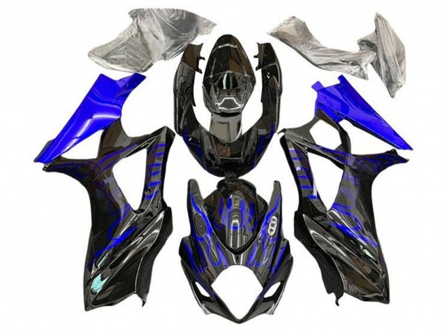 Billige Suzuki GSXR 1000 Motorrad Verkleidung 2005-2006 - Schwarz Blaue Flamme