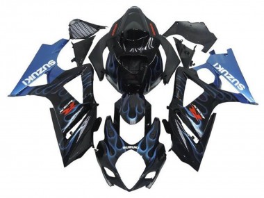 Billige Suzuki GSXR 1000 Motorrad Verkleidung 2005-2006 - Schwarz Hellblau Flamme