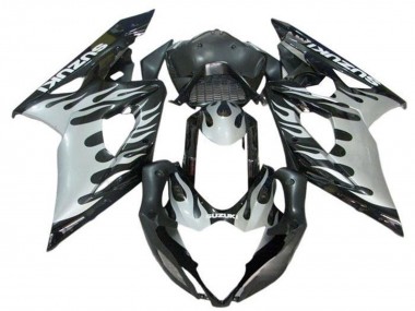 Billige Suzuki GSXR 1000 Motorrad Verkleidung 2005-2006 - Schwarz Weiss Flamme