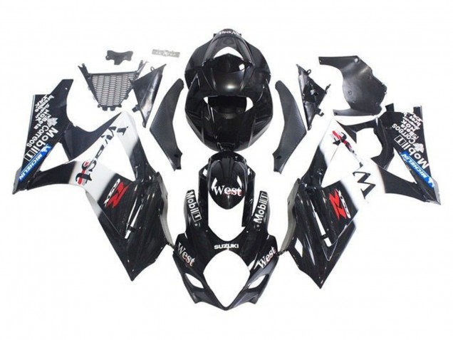 Billige Suzuki GSXR 1000 Motorrad Verkleidung 2005-2006 - Glanzendes Schwarz Weiss West