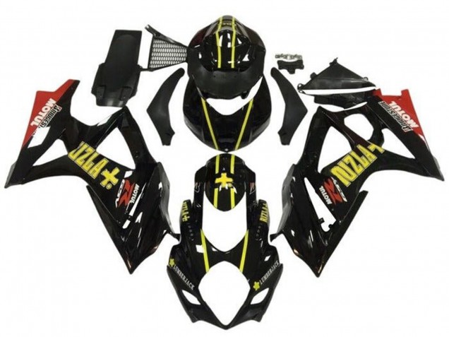 Billige Suzuki GSXR 1000 Motorrad Verkleidung 2005-2006 - Schwarzes Gold Rizla Rot