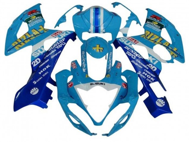 Billige Suzuki GSXR 1000 Motorrad Verkleidung 2005-2006 - Blau Weiss Streifen Rizla