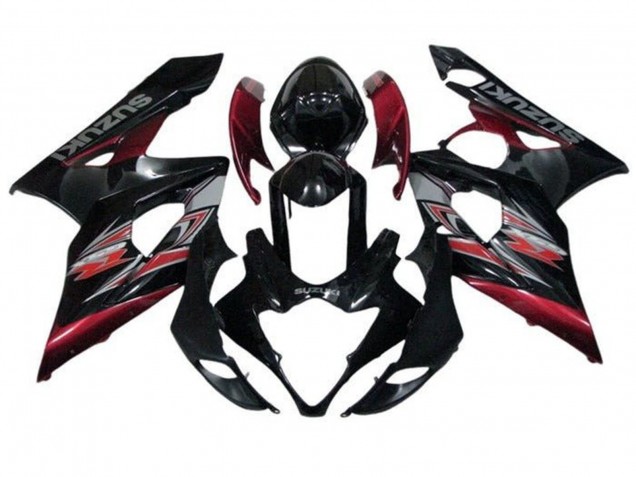 Billige Suzuki GSXR 1000 Motorrad Verkleidung 2005-2006 - Glanzendes Schwarz Rot Silber