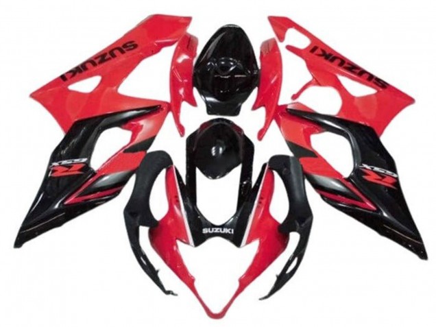 Billige Suzuki GSXR 1000 Motorrad Verkleidung 2005-2006 - Rot Glanzendes Schwarz Streifen