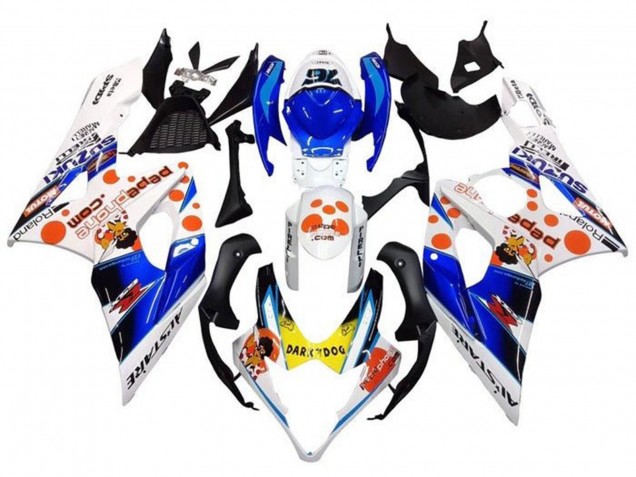 Billige Suzuki GSXR 1000 Motorrad Verkleidung 2005-2006 - Weiss Blau Orange Gelb Dunkel Dog