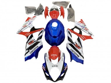 Billige Suzuki GSXR 1000 Motorrad Verkleidung 2005-2006 - Weiss Rot Blau Schwarz Streifen