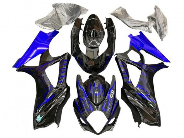 Billige Suzuki GSXR 1000 Motorrad Verkleidung 2007-2008 - Schwarz Blaue Flamme