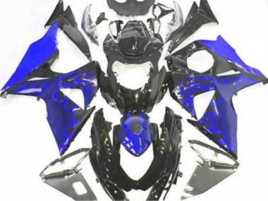 Billige Suzuki GSXR 1000 Motorrad Verkleidung 2009-2016 - Glanzendes Schwarz Blau Flamme