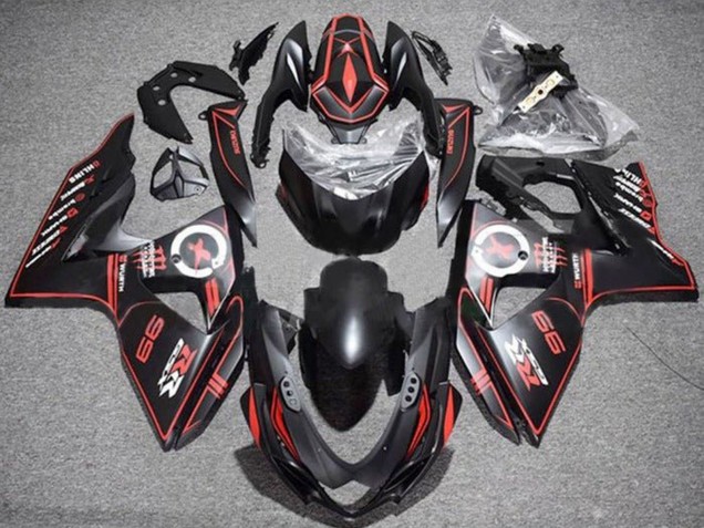Billige Suzuki GSXR 1000 Motorrad Verkleidung 2009-2016 - Matt Schwarz Rot PinStreifen