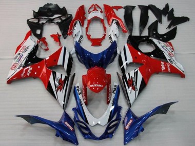 Billige Suzuki GSXR 1000 Motorrad Verkleidung 2009-2016 - Weiss Rot Blau Schwarz Streifen