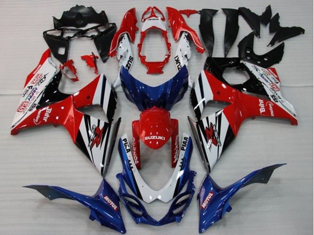 Billige Suzuki GSXR 1000 Motorrad Verkleidung 2009-2016 - Weiss Rot Blau Schwarz Streifen