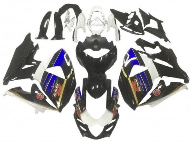 Billige Suzuki GSXR 1000 Motorrad Verkleidung 2009-2016 - Weiss Blau Schwarz Gold Streifen