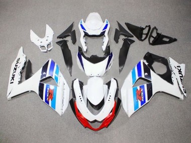 Billige Suzuki GSXR 1000 Motorrad Verkleidung 2009-2016 - Weiss Blau Rot Schwarz Streifen