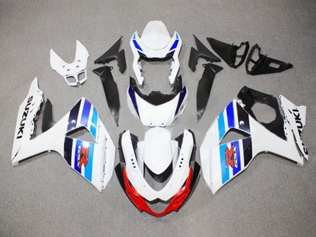 Billige Suzuki GSXR 1000 Motorrad Verkleidung 2009-2016 - Weiss Blau Rot Schwarz Streifen