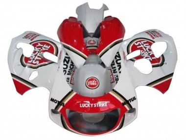 Billige Suzuki GSXR 600 / GSXR 750 Motorrad Verkleidung 1996-2000 - Weiss Rot Lucky Strike