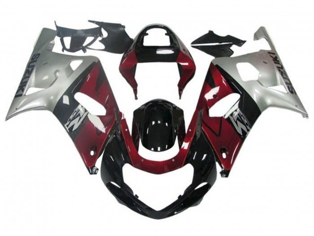 Billige Suzuki GSXR 600 / GSXR 750 Motorrad Verkleidung 2001-2003 - Silber Rot Glanzendes Schwarz