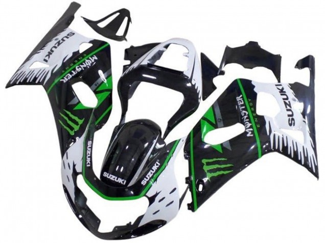 Billige Suzuki GSXR 600 / GSXR 750 Motorrad Verkleidung 2001-2003 - Weiss Schwarz Grun Monster