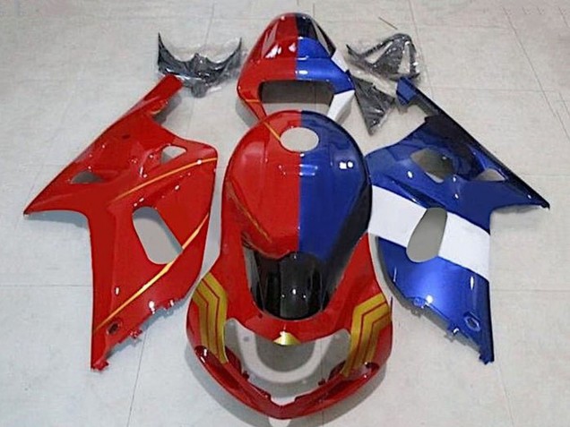 Billige Suzuki GSXR 600 / GSXR 750 Motorrad Verkleidung 2001-2003 - Rot Blau Geteiltes Gold