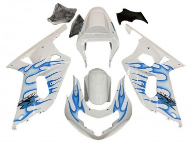Billige Suzuki GSXR 600 / GSXR 750 Motorrad Verkleidung 2001-2003 - Weiss Blau Flamme