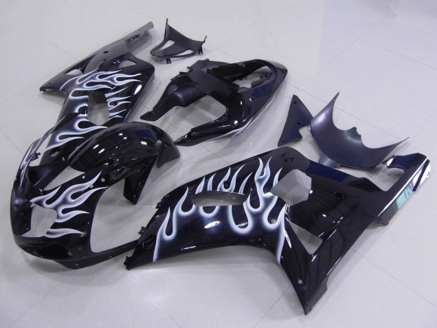 Billige Suzuki GSXR 600 / GSXR 750 Motorrad Verkleidung 2001-2003 - Glanzendes Schwarz Weiss Flamme