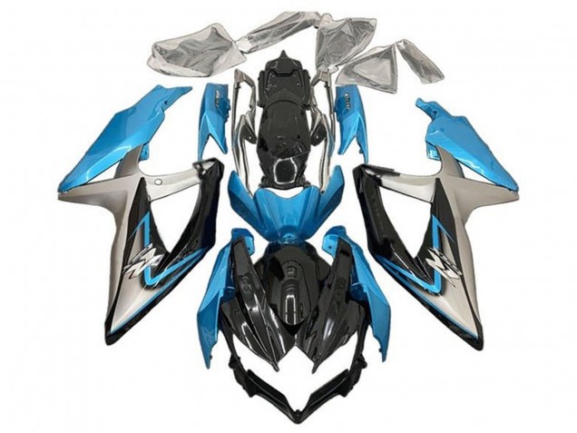 Billige Suzuki GSXR 600 / GSXR 750 Motorrad Verkleidung 2008-2010 - Hellblau Silber Glanzendes Schwarz