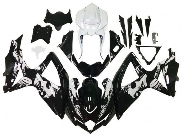 Billige Suzuki GSXR 600 / GSXR 750 Motorrad Verkleidung 2008-2010 - Weiss Glanzendes Schwarz Leyla
