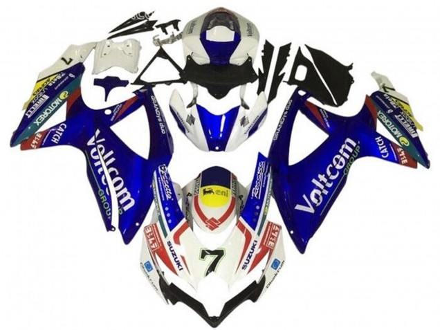 Billige Suzuki GSXR 600 / GSXR 750 Motorrad Verkleidung 2008-2010 - Weiss Blau Gelb Rot Voltcom 7