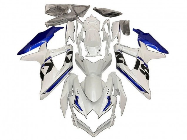 Billige Suzuki GSXR 600 / GSXR 750 Motorrad Verkleidung 2008-2010 - Weiss Blau Schwarz Streifen